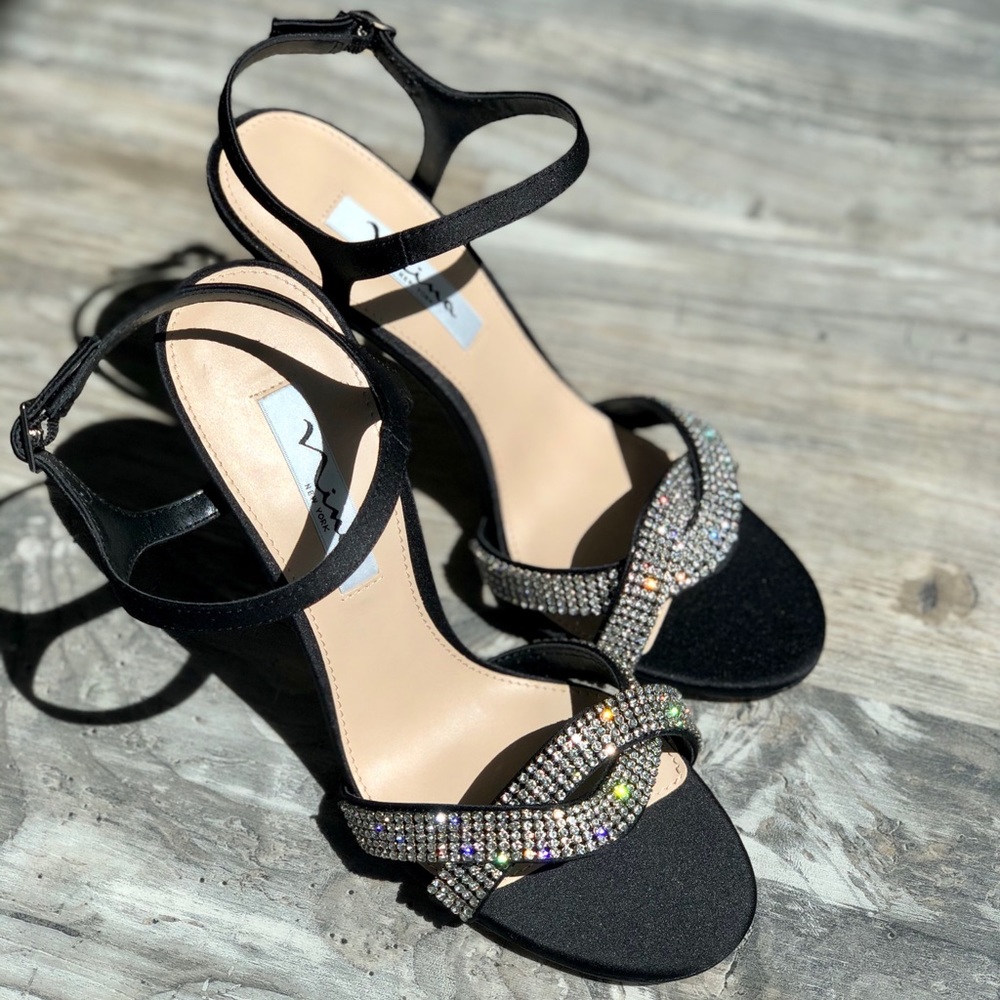 Nina New York Black Satin Strappy Heels BNIB